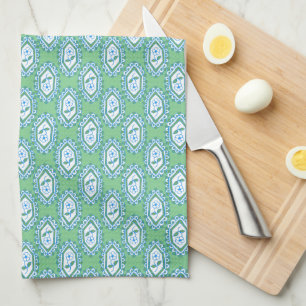 Chic Blue Vintage Periwinkle Floral Pattern Tea Towel
