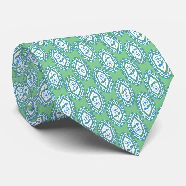 Chic Blue Vintage Periwinkle Floral Pattern Tie (Rolled)