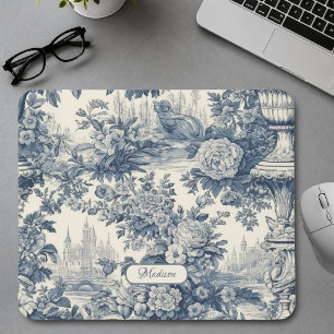 Chic Blue Vintage Toile de Jouy Monogram Mouse Mat