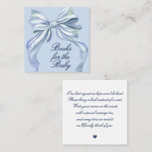 Chic Blue Watercolor Bow Books for Baby Shower Enclosure Card