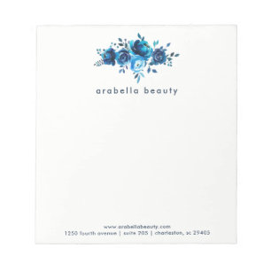 Chic Blue Watercolor Floral with Business Name Notepad