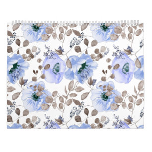 Chic Blue Watercolor Flowers Calendar