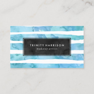 Chic Blue Watercolor Stripes Chalkboard Business Card