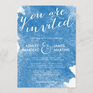 CHIC BLUE WATERCOLOR WEDDING INVITATION