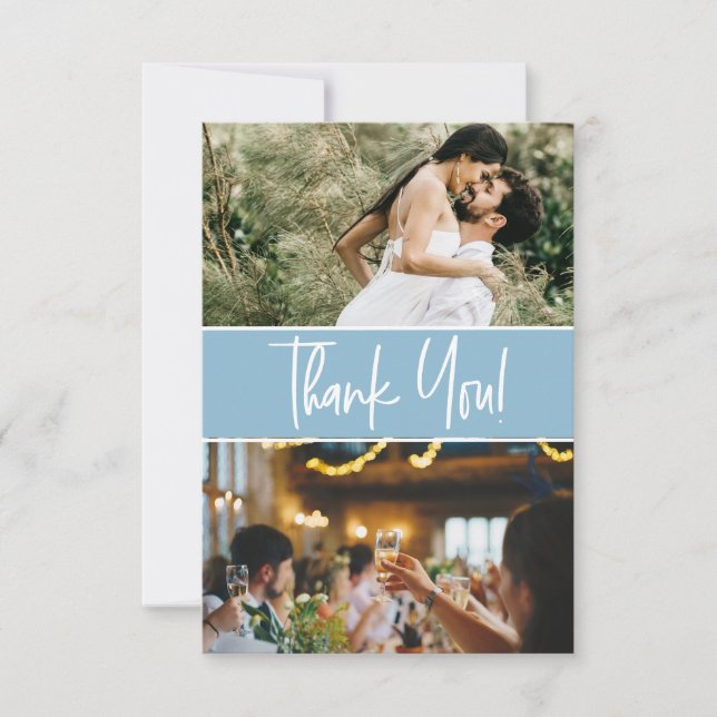 Chic Blue Wedding Custom 2 photos  Thank You Card (Front)