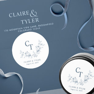 Chic Blue Wedding Monogram Envelope Seal / Favour