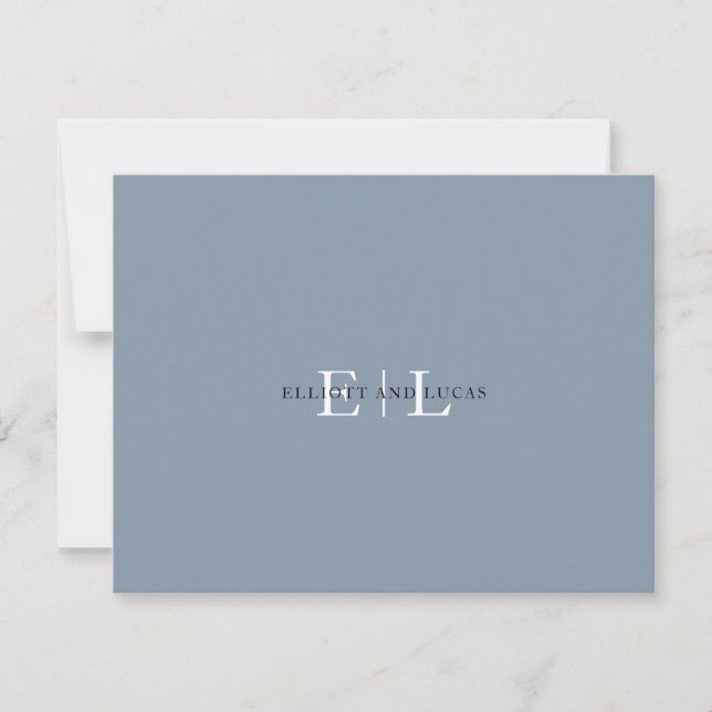 Chic Blue Wedding Monogram Note Card (Front)