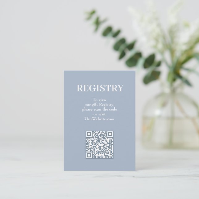 Chic Blue Wedding Registry QR Code Enclosure Card (Standing Front)