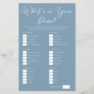 Chic Blue What's in Your Purse Bridal Shower Game