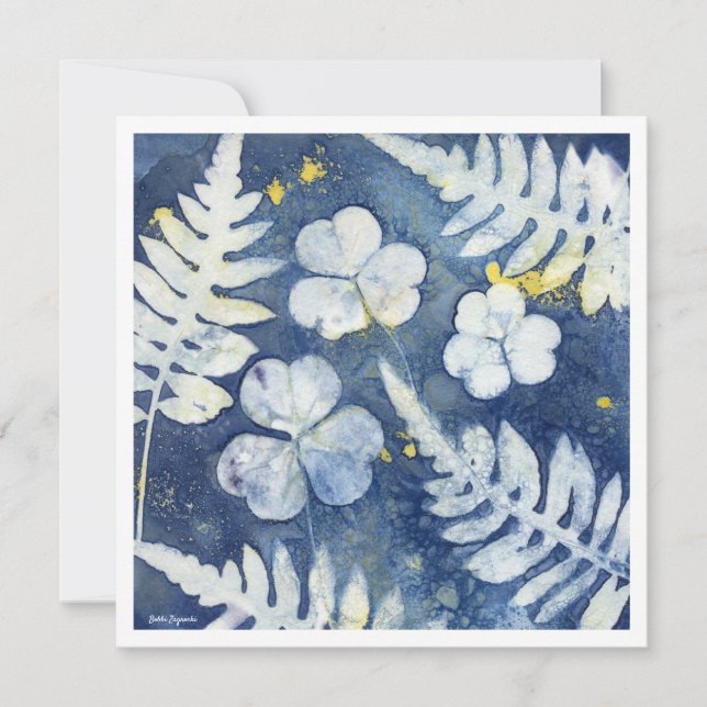 Chic Blue White Botanical Personalised Note Cards (Front)