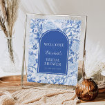 Chic Blue White Chinoiserie Bridal Shower Welcome Poster<br><div class="desc">This chinoiserie-inspired design features elegant botanical florals,  birds and greenery in delft blue and white. Personalize the invite with your details and if you want to further re-arrange the style and placement of the text,  please press the "Click to customize further" button.</div>