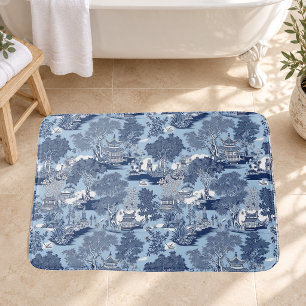 Chic Blue White Chinoiserie Cottage Willow Bath Mat