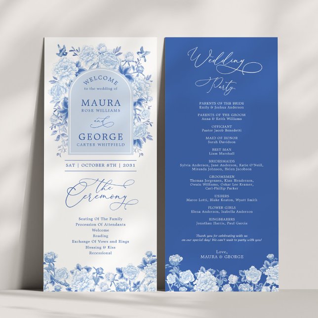 Chic Blue White Chinoiserie Floral Wedding Program (Creator Uploaded)