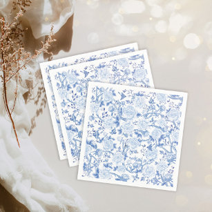 Chic Blue White Chinoiserie Flower Porcelain Napkin