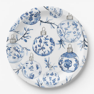 Chic Blue White Christmas Ornaments Paper Plate