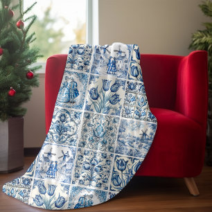 Chic Blue white country scenes toile de jouy Fleece Blanket