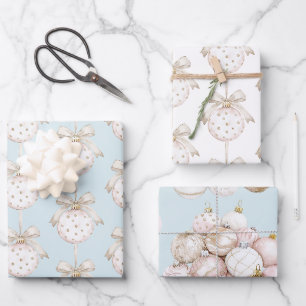Chic Blue White Dots Bow Ornament Christmas Wrapping Paper Sheet