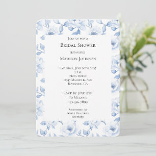 Chic Blue White Floral Bridal Shower Invitation