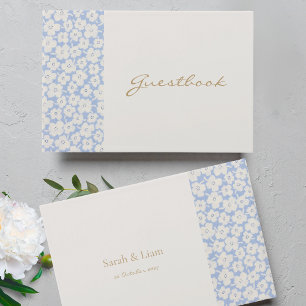 Chic Blue & White Floral Daisy Wedding Guest Book