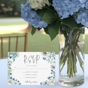 Chic Blue White Floral Garden Wedding RSVP Card