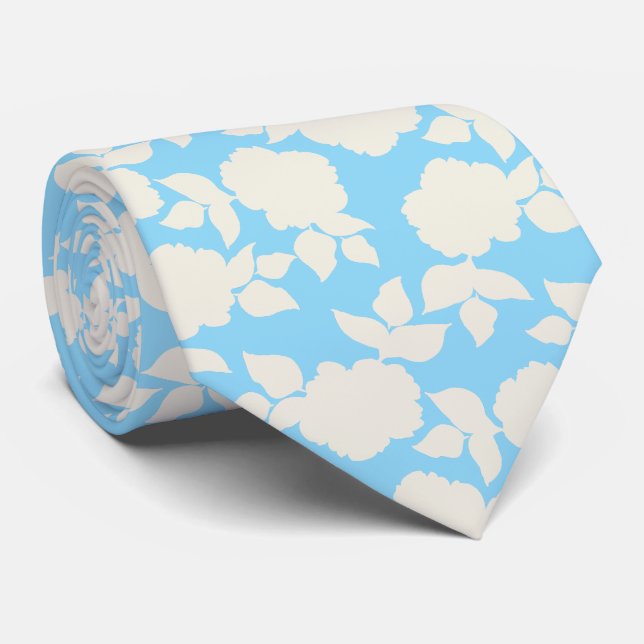 Chic blue &white floral pattern tie (Rolled)
