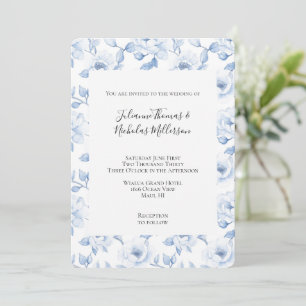 Chic Blue White Floral Wedding Invitation
