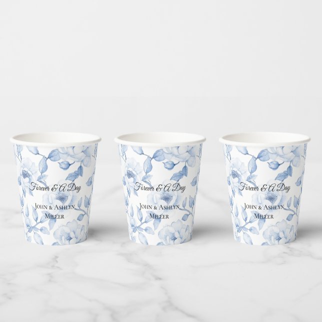 Chic Blue White Floral Wedding Paper Cups (Multi)