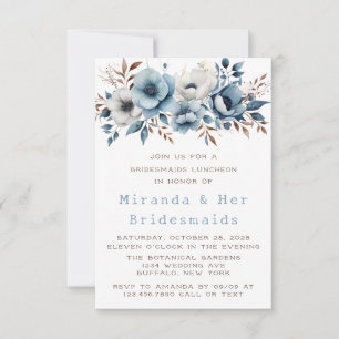Chic Blue White Flower Bridesmaids Luncheon Invitation