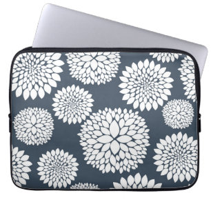 Chic Blue White Flowers Laptop Sleeve