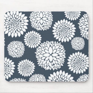 Chic Blue White Flowers Mouse Mat