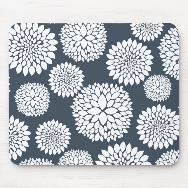 Chic Blue White Flowers Mouse Mat (Front)