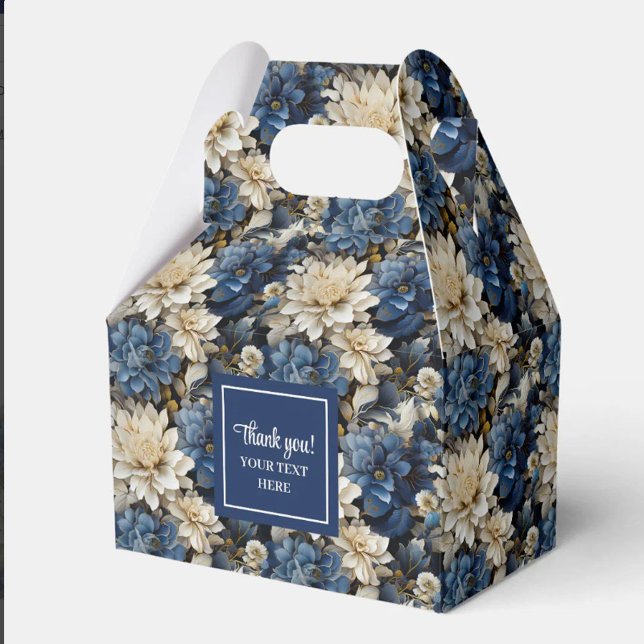 Chic Blue White Flowers Personalised Favour Box (Chic Blue White Flowers Personalized Favor Box)