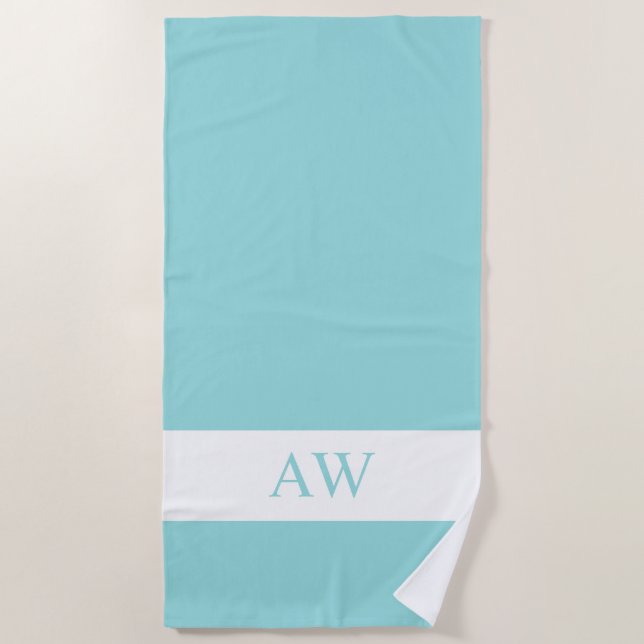 Chic Blue White Monogrammed Beach Towel (Front)