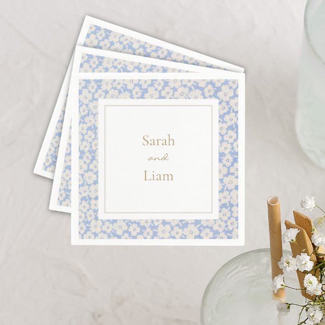 Chic Blue & White Petit Fleur Paper Napkin (Creator Uploaded)