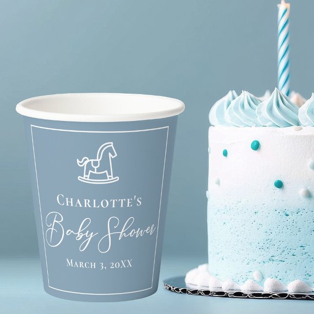 Chic Blue White Rocking Horse Baby Shower Paper Cups (Creator Uploaded)