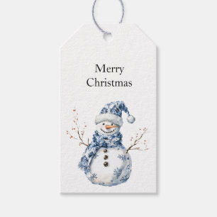 Chic Blue White Snowman Christmas Gift Tags