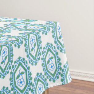 Chic Blue White Vintage Periwinkle Floral Pattern Tablecloth