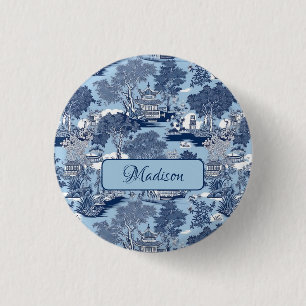 Chic Blue white willow chinoiserie cottage 3 Cm Round Badge