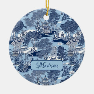 Chic Blue white willow chinoiserie cottage Ceramic Tree Decoration