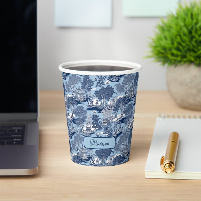 Chic Blue white willow chinoiserie cottage  Paper Cups (Insitu)