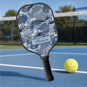 Chic Blue white willow chinoiserie cottage Pickleball Paddle