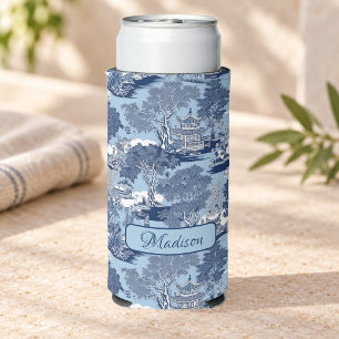 Chic Blue white willow chinoiserie cottage Seltzer Can Cooler