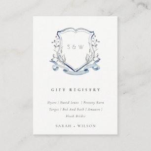Chic Blue Wildflower Crest Wedding Gift Registry Enclosure Card