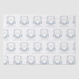 Chic Blue Wildflower Watercolor Crest Graduation Tissue Paper