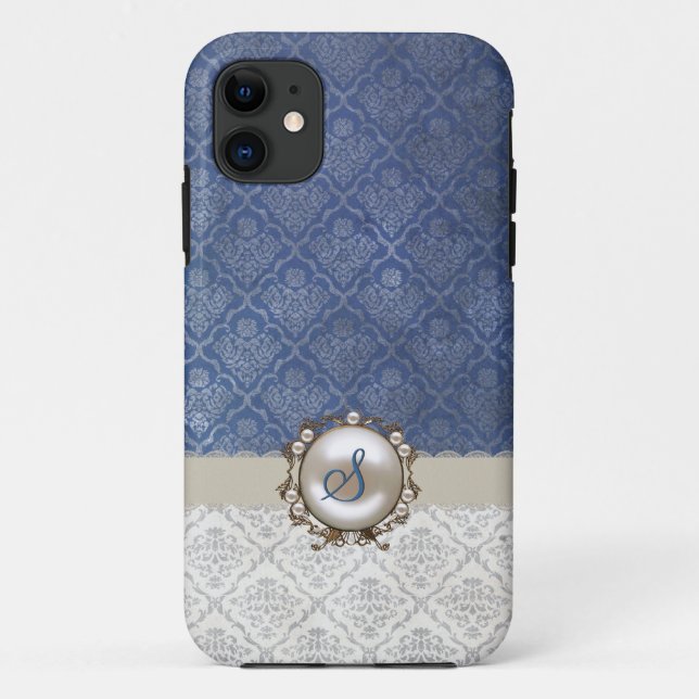 Chic Blue & Winter White Damask iPhone 5 Case (Back)