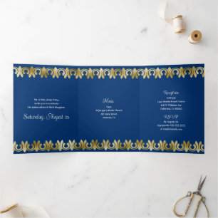 Chic Blue with Gold Quinceanera Party Invitation