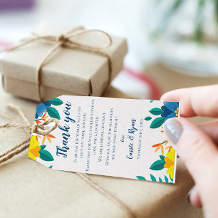 Chic Blue Yellow Floral Wedding Thank you Message Gift Tags