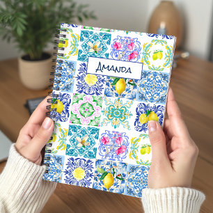 Chic Blue Yellow Sicilian Azulejo Amalfi Tiles Notebook