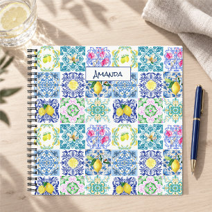 Chic Blue Yellow Sicilian Majolica Tile Pattern Notebook