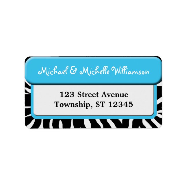 Chic Blue Zebra Print Address Labels (Front)